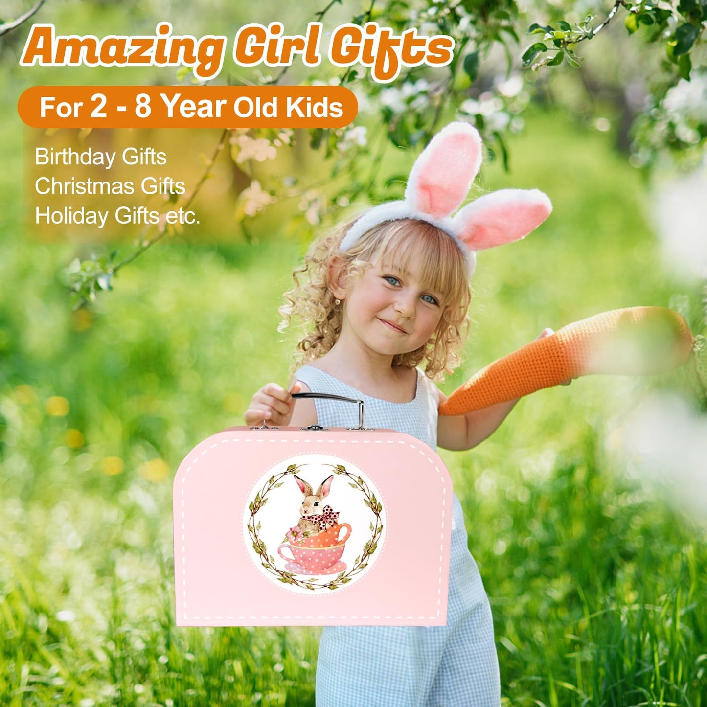 iAOVUEBY Tea Party Set for Little Girls, 49PCS Princess Tea Time Toys Including Tea Set Dessert Carrying Case, Kids Kitchen Pretend Playset, Tea Set for Girls Birthday Toddler Age 3-8, Pink