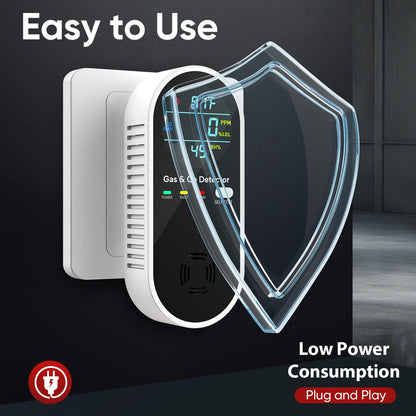 4-in-1 Upgraded Natural Gas Leak Detector and Carbon Monoxide Detectors, Dual Sensor Gas Leak Detector & Carbon Monoxide Detectors Plug in (Temperature & Humidity) for Home, RV (Black)