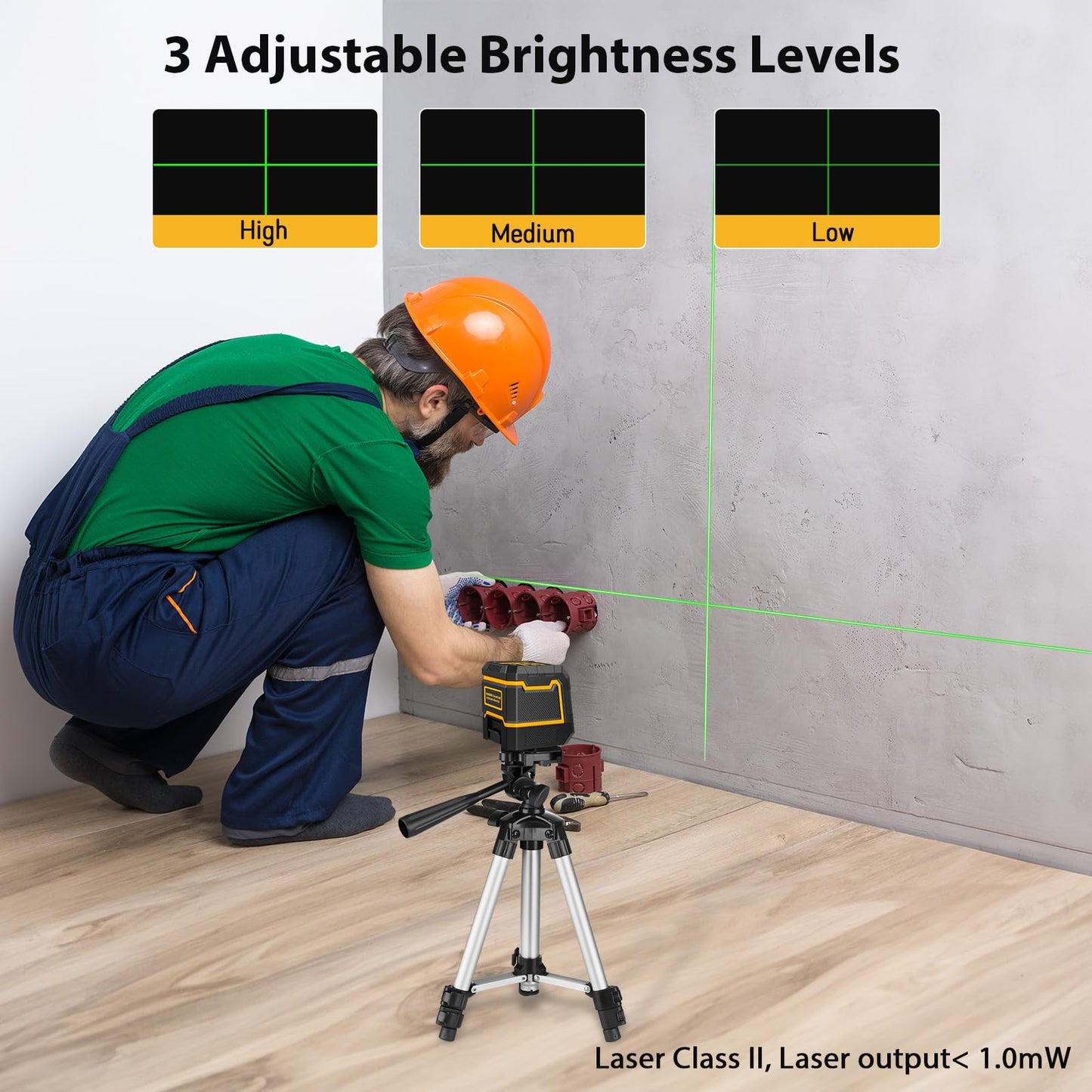 ASOBRIS Laser-Level-with-Tripod, Green Cross Line Laser with Tripod Self-Leveling, Lazer Leveler Tool for Picture Hanging Construction Floor Tile Wall Home Renovation, Indoor Project, Battery Included