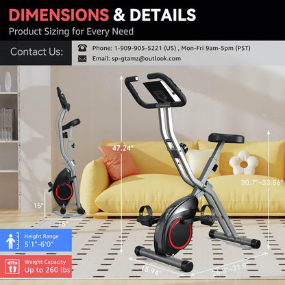 70% Pre-Assembled Exercise Bike for Small Apartments, Foldable Stationary Bikes for Home, Indoor Portable Cycling Bike with 16-Level Magnetic Resistance, 260LBS Capacity, 5.5 LBS Flywheel, for Small Space Workout 816