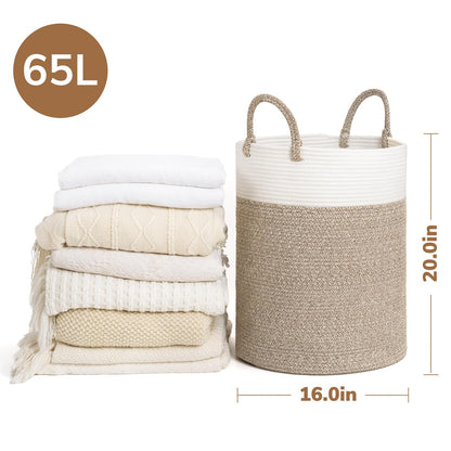 INDRESSME Tall Wicker Laundry Basket, Large Woven Clothes Hamper for Bedroom, Bathroom, Living room, Tall Nursery Hamper for Blankets, Toys, 16 x 20 inches White & Brown
