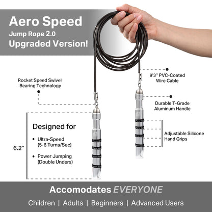 Buddy Lee Aero Speed Jump Rope 2.0 Upgraded Version with Sonic Rocket Speed Swivel Bearing | Tangle-Free & Adjustable Jump Rope for Men & Women - For Fitness, Double-Unders, and Cross-Training