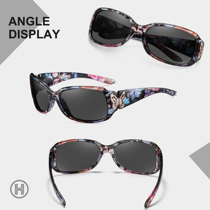 HAOLOTA Women's Polarized Sunglasses - Fashionable Wraparound Butterfly Design with UV400 Protection