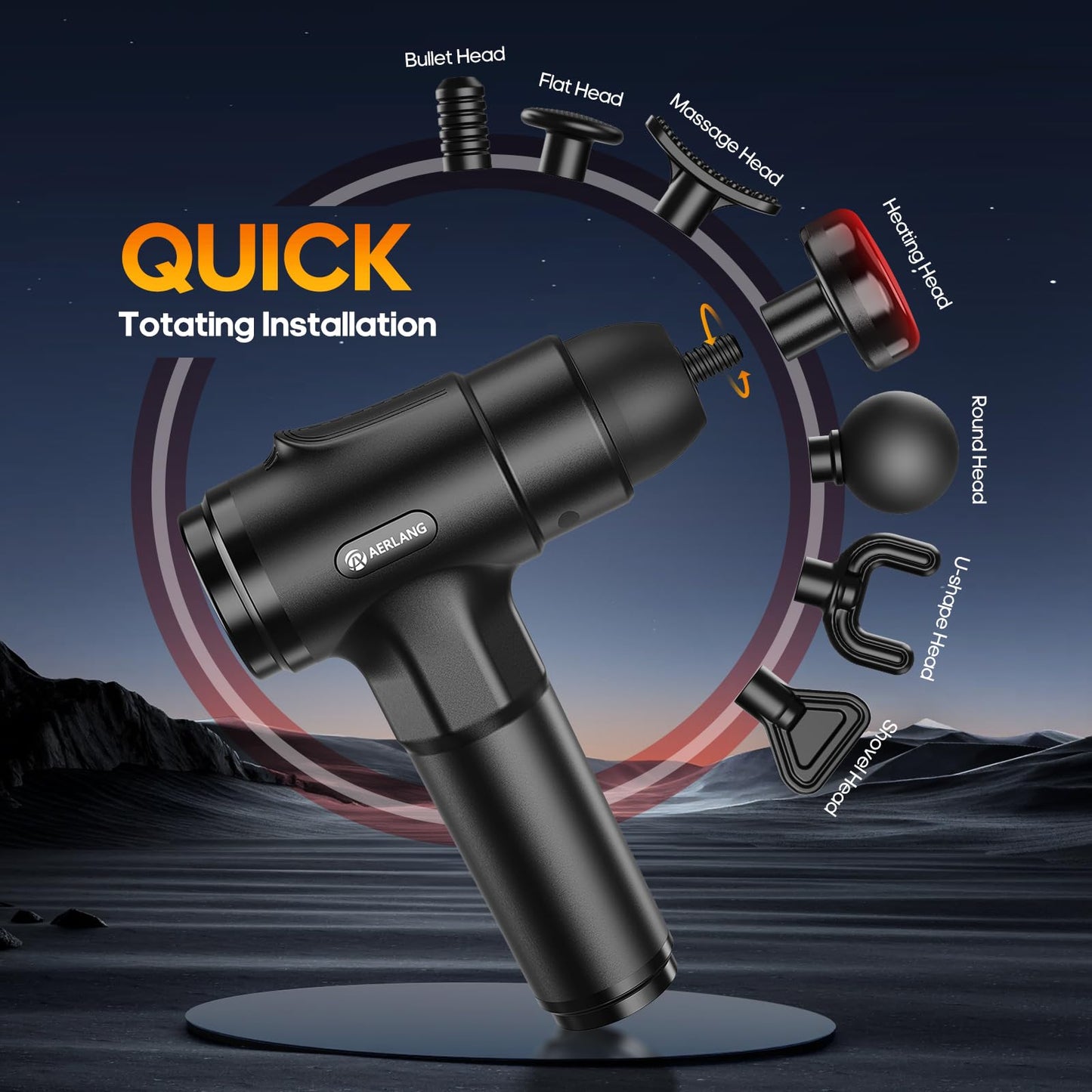 AERLANG Massage Gun with Heat Deep Tissue Back Massager Neck Massager for Pain Relief,Muscle Percussion Massage Gun, Birthday Gifts for Man Women Dad him Handheld Message Gun with 7Heads&Silent