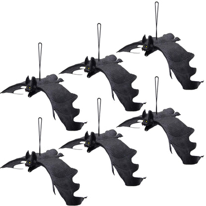 ATDAWN Halloween Hanging Bats, Rubber Bats, Realistic Looking Spooky Bats, Flying Bats Halloween Decoration, 6 Pack