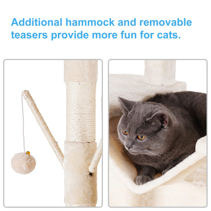 Hey-brother Cat Tree, 71 inches XL Large Cat Tower for Indoor Cats, Multi-Level Cat House with 3 Padded Perches, Big Scratcher, Cozy Basket, 2 Cat Condos and Scratching Posts, Beige MPJ034M