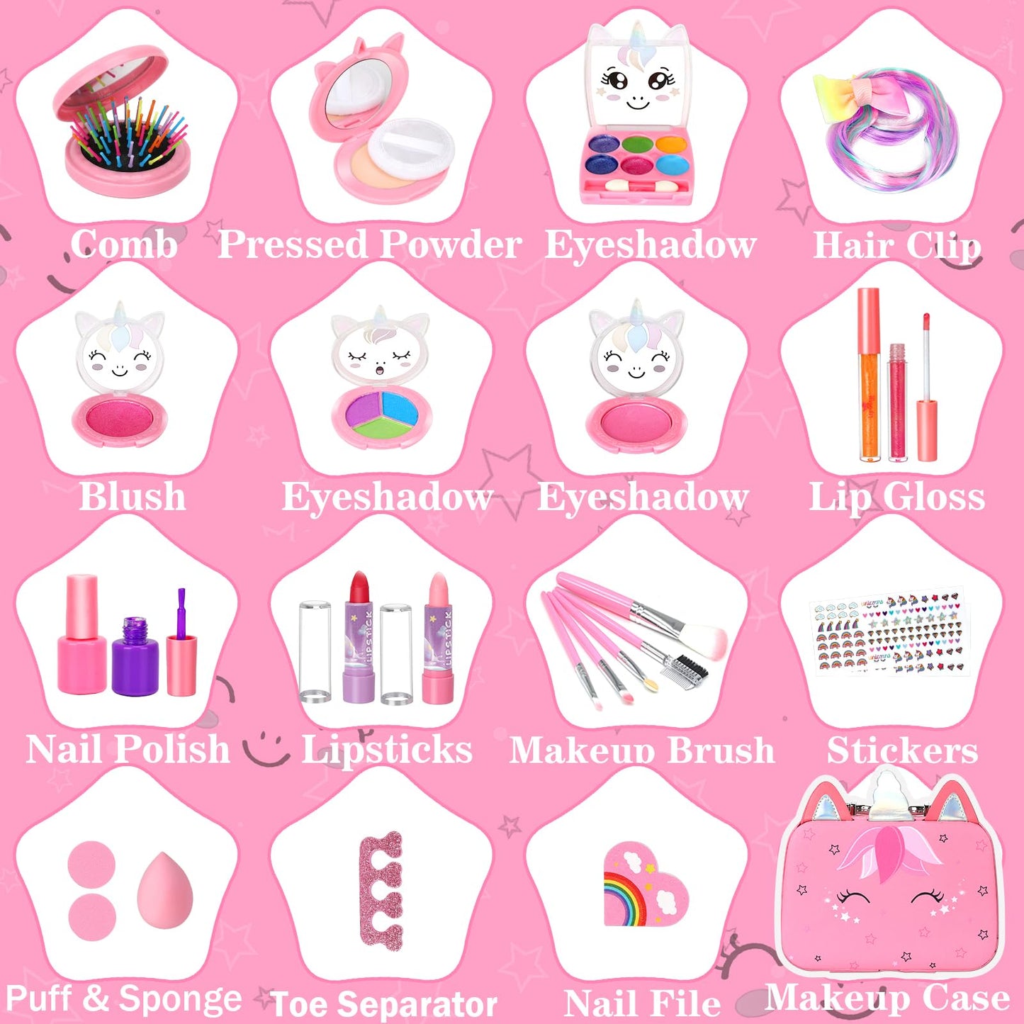 Heaning Kids Washable Makeup Girl Toys - Real Makeup Kit Kid Make up Set for Toddlers Children Princess Dress Up Christmas Birthday Gifts Toys for 3 4 5 6 7 8 9 10 11 12 Year Old Girls