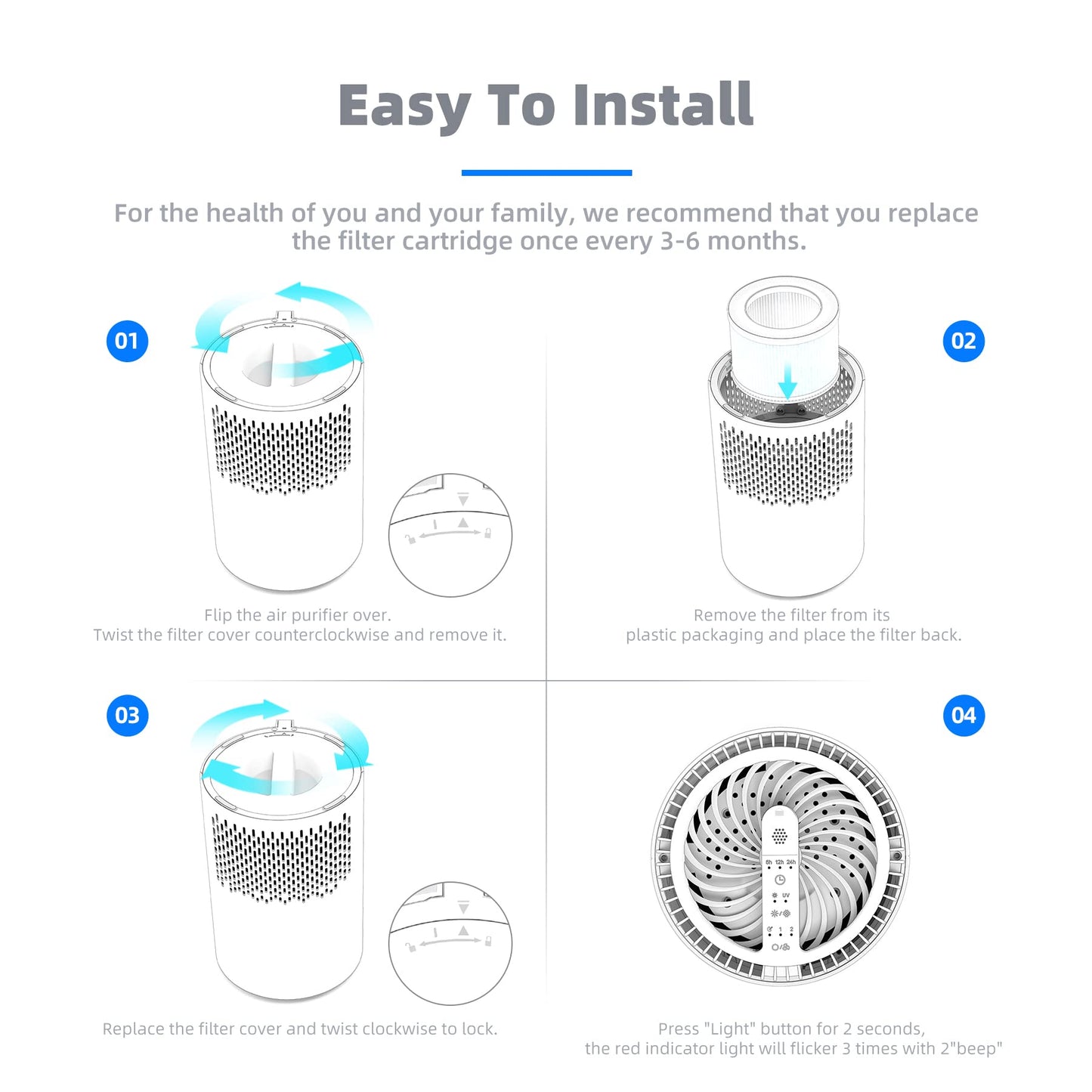 AROEVE MK01 & MK06 Air Filter Replacement 4-in-1 Air Filter for Smoke Pollen Dander Hair Smell Suitable- Standard Version