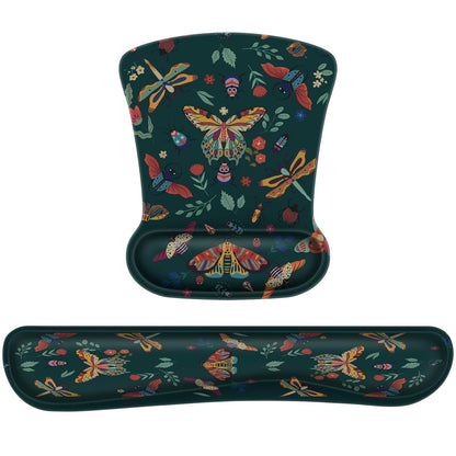 iCasso Ergonomic Mouse Pad with Wrist Rest, Keyboard Wrist Rest Mouse Wrist Rest, Made of Memory Foam, Easy Typing and Relieve Wrist Pain for Computer Keyboard Office(Green Butterfly)