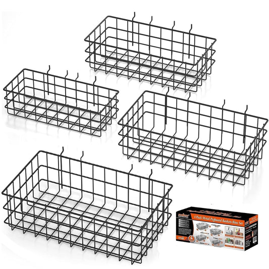 HORUSDY Peg Board Bins and Baskets | 4 Pack | Square Style 4 Size Pegboard Baskets and Pegboard Bins for Organize Workbenches, Accessories