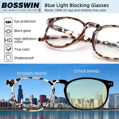 BOSSWIN Blue Light Blocking Glasses for women/men - 4Pack Computer Reading/Gaming/TV/Phones Glasses Anti UV Glare Eyestrain