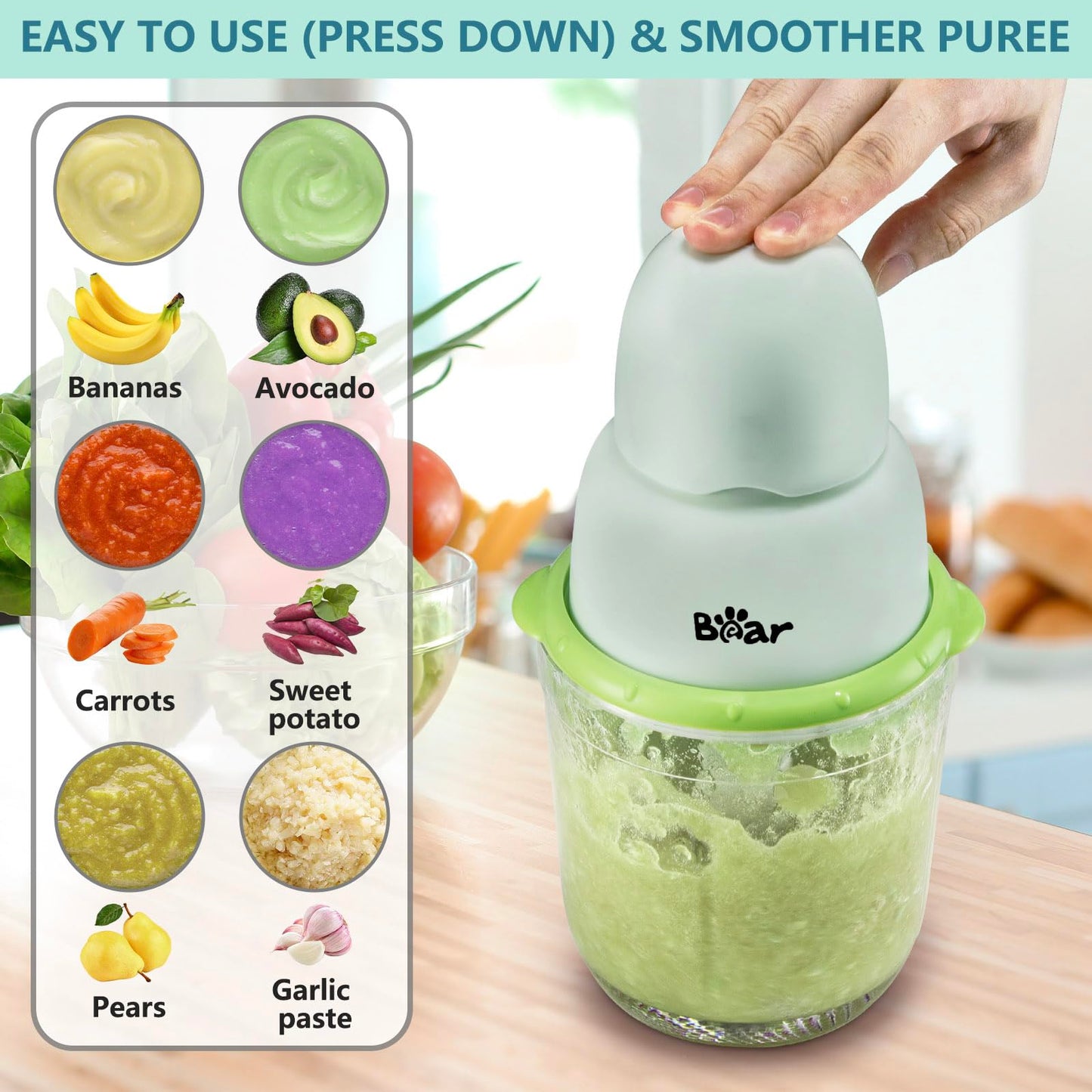 Bear Baby Food Maker, Baby Food Processor Set with Baby Food Containers, Silicone Spoons, Baby Food Puree Blender for Fruit, Vegetable, Meat, Make Fresh and Nutritious Meals for Your Little One