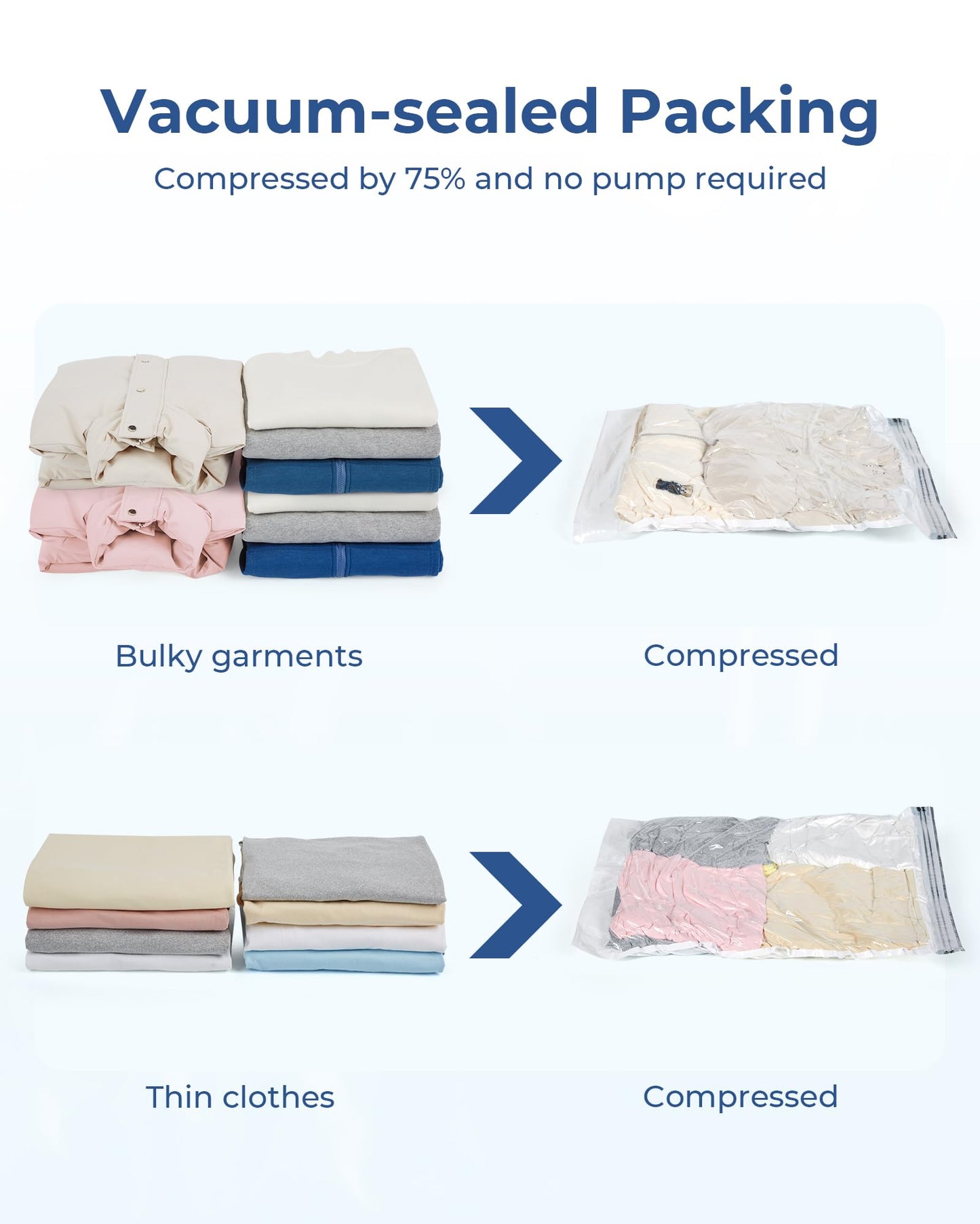 BAGSMART 8 Pcs Compression Packing Bags Set with 4 Pack Vacuum Bags Storage for Cruise Travel Essentials, Hand-rolled Space Saver Vacuum Storage Bags, Baby Pink