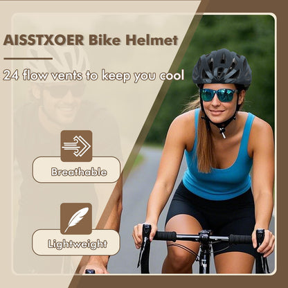 AISSTXOER Bike Helmet for Adults, CPSC-Certified 56-62cm Adjustable Road Cycling Helmet, Lightweight, Streamlined & 24-Vent One-Piece Moulded Design, with Detachable Visor (Black Gradient)