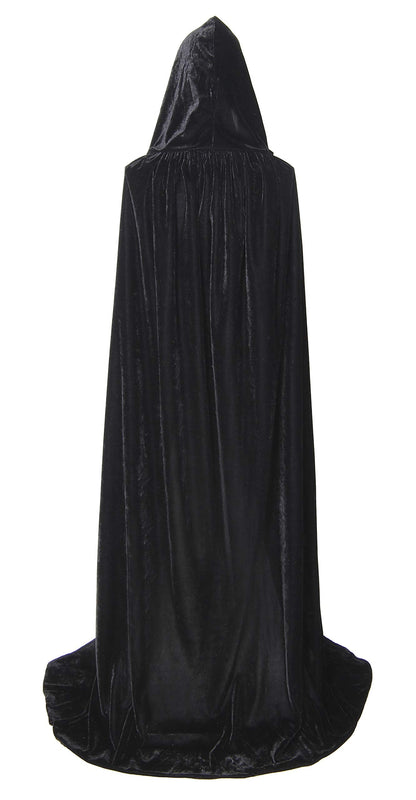 BIGXIAN Long Hooded Cloak Velvet Cape Witch Costume Halloween Costumes for Women Men (Black, Medium)