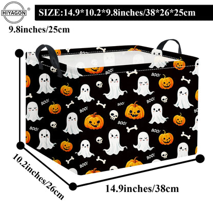 HIYAGON Rectangular Halloween Basket for Boys and Girls Kids Trick or Treat Pumpkin Basket for Halloween Parties Cute Storage Bin Organizer Box Room Decor(Black halloween)