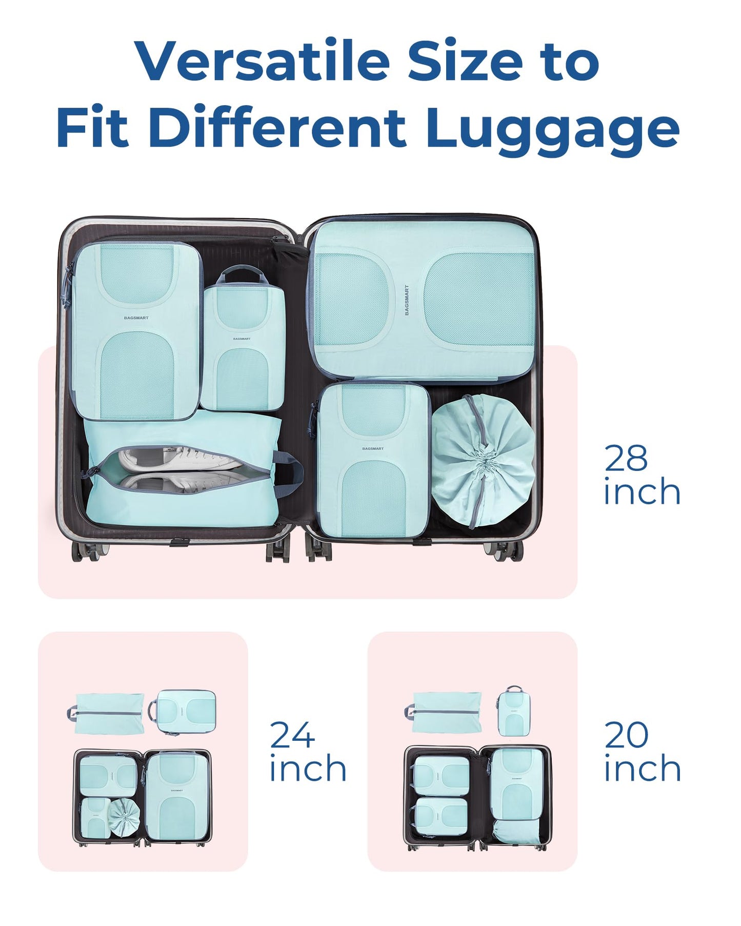 BAGSMART Compression Packing Cubes, 6 Set Packing Cubes for Suitcases, Lightweight Suitcases Organizers Bag Set & Compression Travel Cubes, Travel Essentials Packing Organizers Sky Blue
