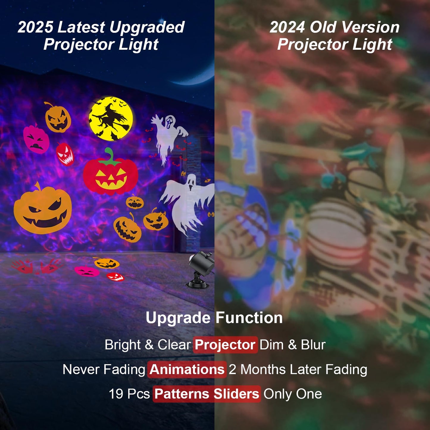 Brighter Halloween Decorations Projector Lights for Home, 2025 Upgraded Holiday Projectors with 19 HD Replaceable Slides (Ocean Wave & Patterns), Weather Proof Halloween Projector Light Show