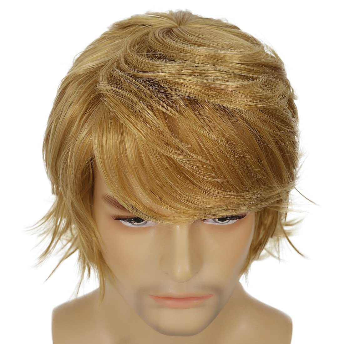 Wiwige Mens Blonde Wig Short Layered Natural Fluffy Wig Synthetic Heat Resistant Halloween Cosplay Hair Wig