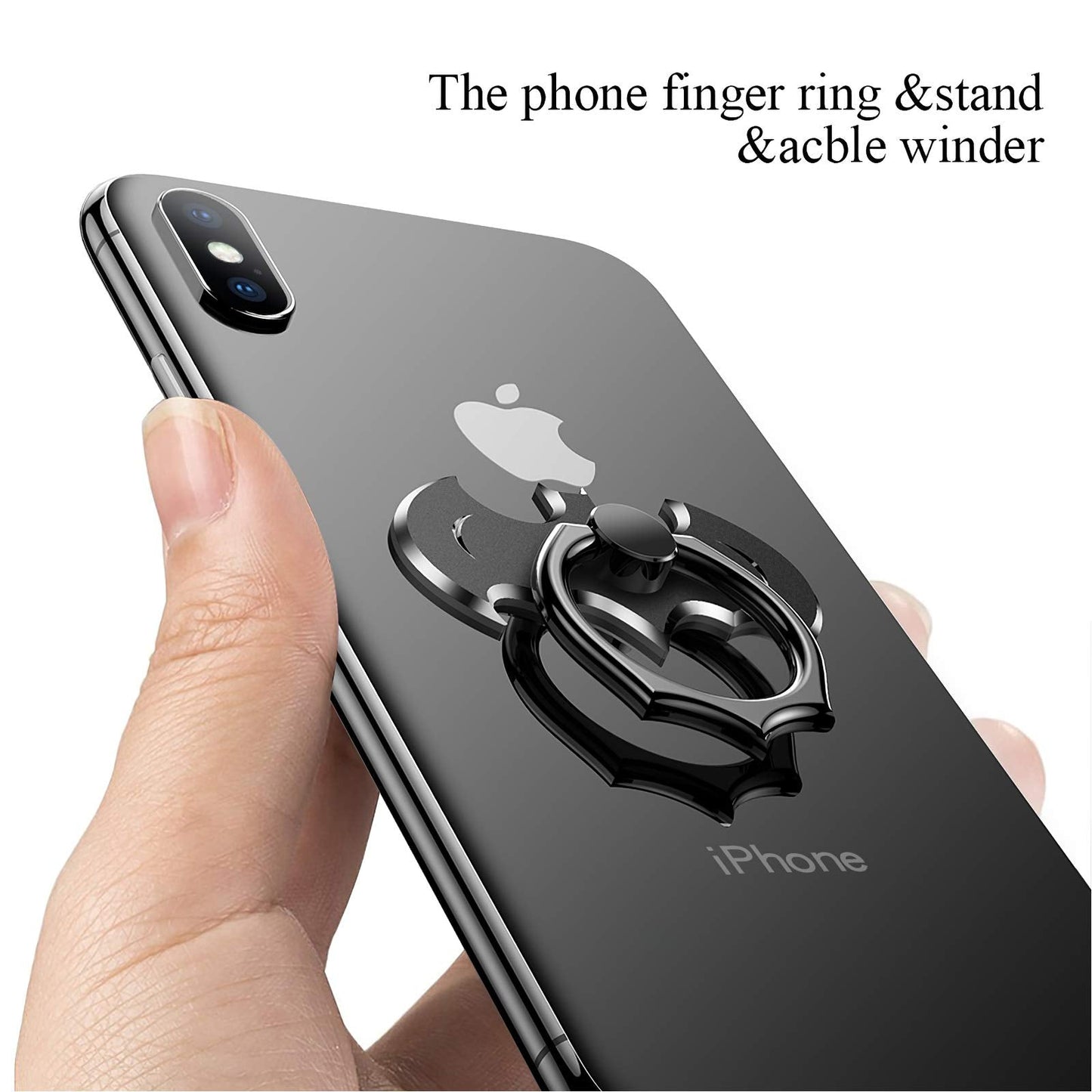 Bat Phone Ring Stand Holder - OATSBASF Cell Phone Ring Holder Finger Grip 360 Degree Rotation Compatible with iPhone 16/15/14/13/12 Pro Max and Other Smartphones（Black+Silver）