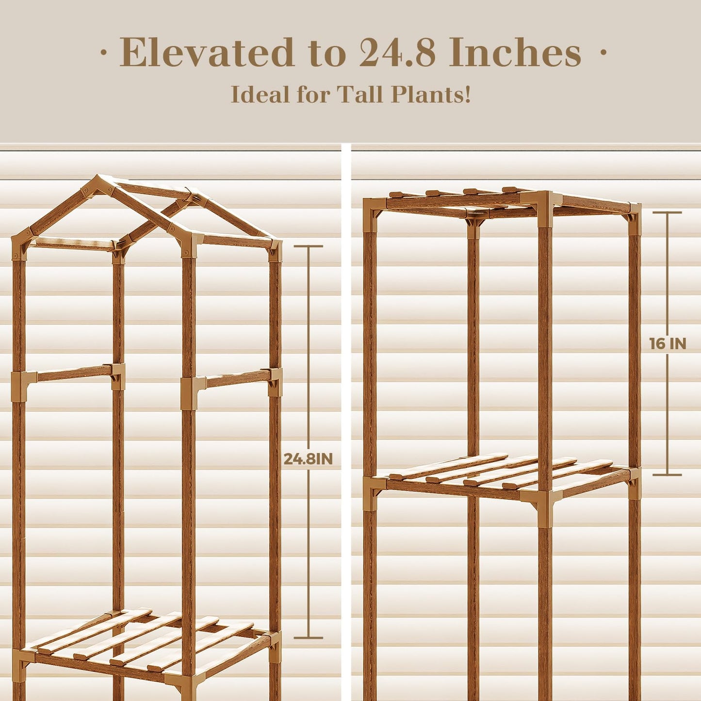 Bamworld Tall Plant Stand Indoor Outdoor Corner Plant Shelf Hanging Plant Holder Wood Flower Stand Plant Decor for Living Room Garden Balcony Patio