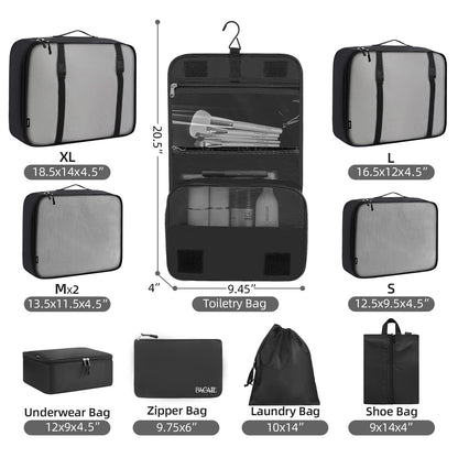 BAGAIL 10 Set Packing Cubes Various Sizes Packing Organizer for Travel Accessories Luggage Carry On Suitcase-Black