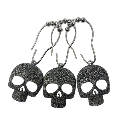 ZILucky Set of 12 Sugar Skull Shower Curtain Hooks Decorative Home Bathroom Stainless Steel Rustproof Skeletons Shower Curtain Rings Decor Accessories (Pewter)