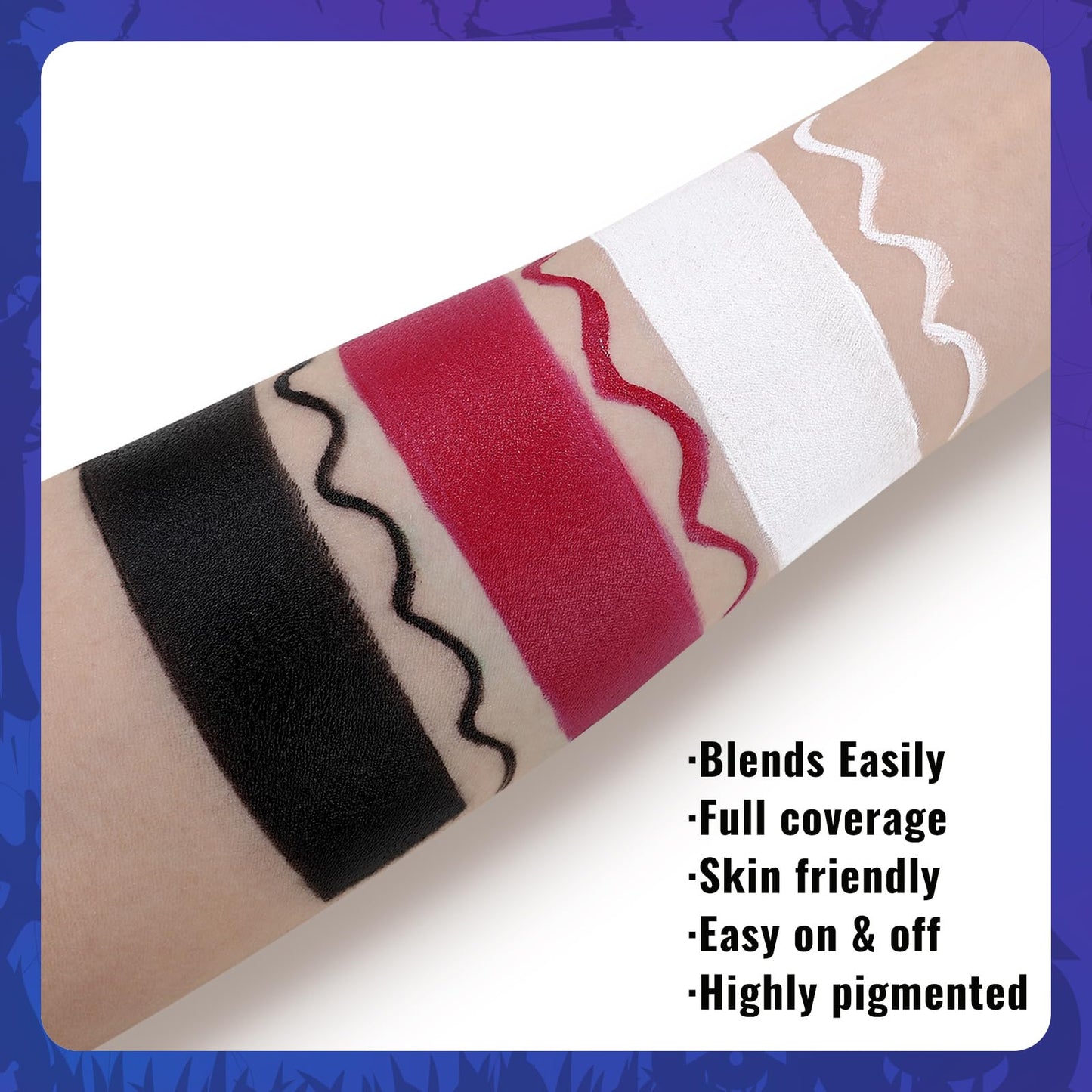 Black White Red Face Paint + 3PC Sponge + Brush, Colored Eye Black for Baseball Softball Sport Games, Body Painting Kit for Halloween Clown Makeup, Cosplay, Costume, SFX Special Effect, Theme Parties