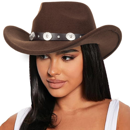 IZUS Western Outback Felt Cowboy Hat for Women Cowgirls-Fedora Rodeo-Hat 22"-22.75" fit for Medium