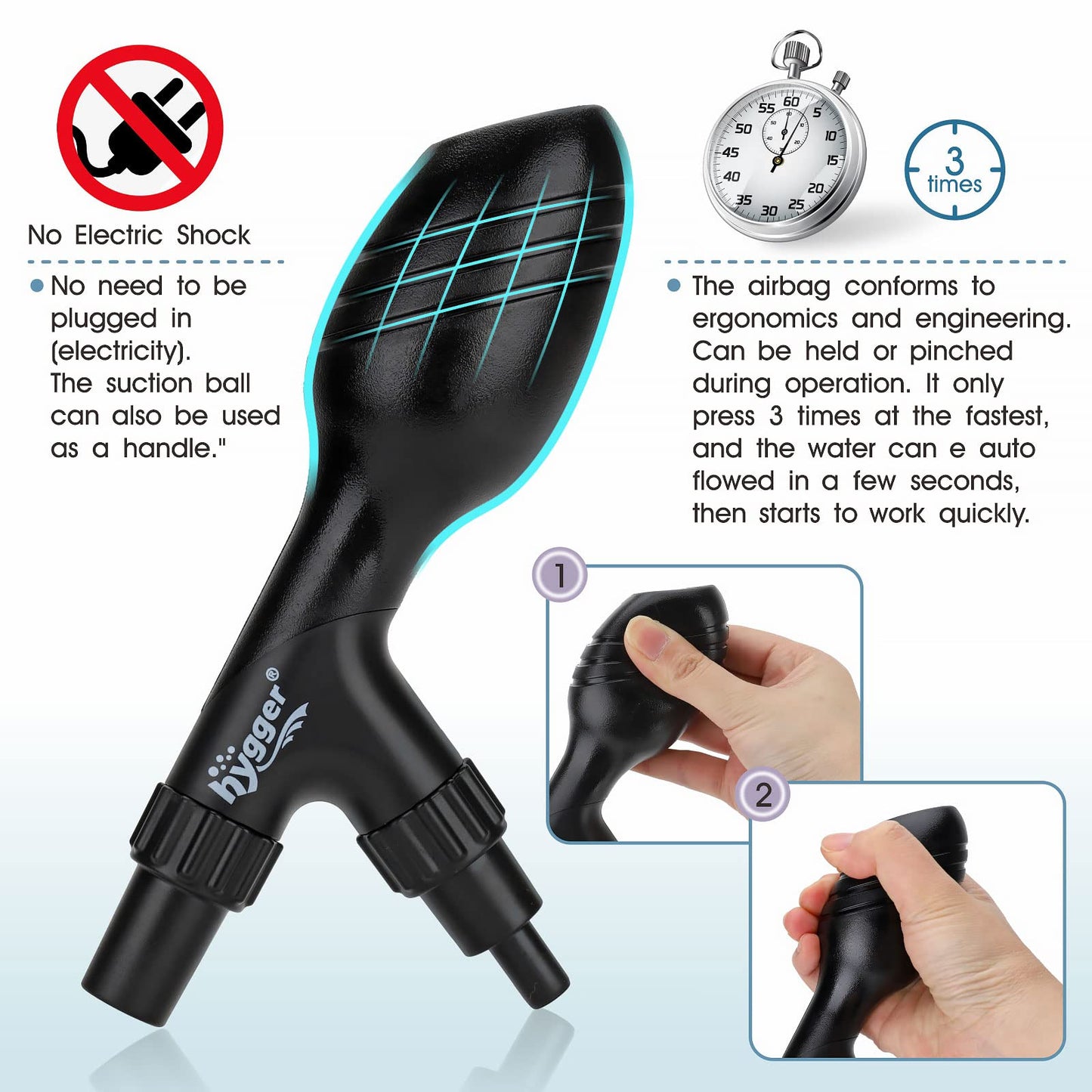 hygger Small Gravel Vacuum for Aquarium, Manual 80GPH Aquarium Gravel Cleaner Low Water Level Water Changer Fish Tank Cleaner with Pinch or Grip Run in Seconds Suction Ball Adjustable Length