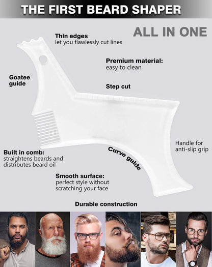 Beard Shaping Styling and Haircut Tools for Men - Perfect for Hairline Line-up, Edging - Stencil/Template for Trimming, Mustache, Goatee, Neckline, Great Gift