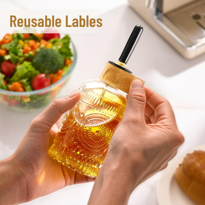 Baalaka Olive Oil Dispenser Bottle for Kitchen with Metal Spout, Glass Oil Bottles 7OZ, Elegant Glass Cooking Dispenser for Kitchen juice mouthwash honey syrup coffee syrup-2pcs