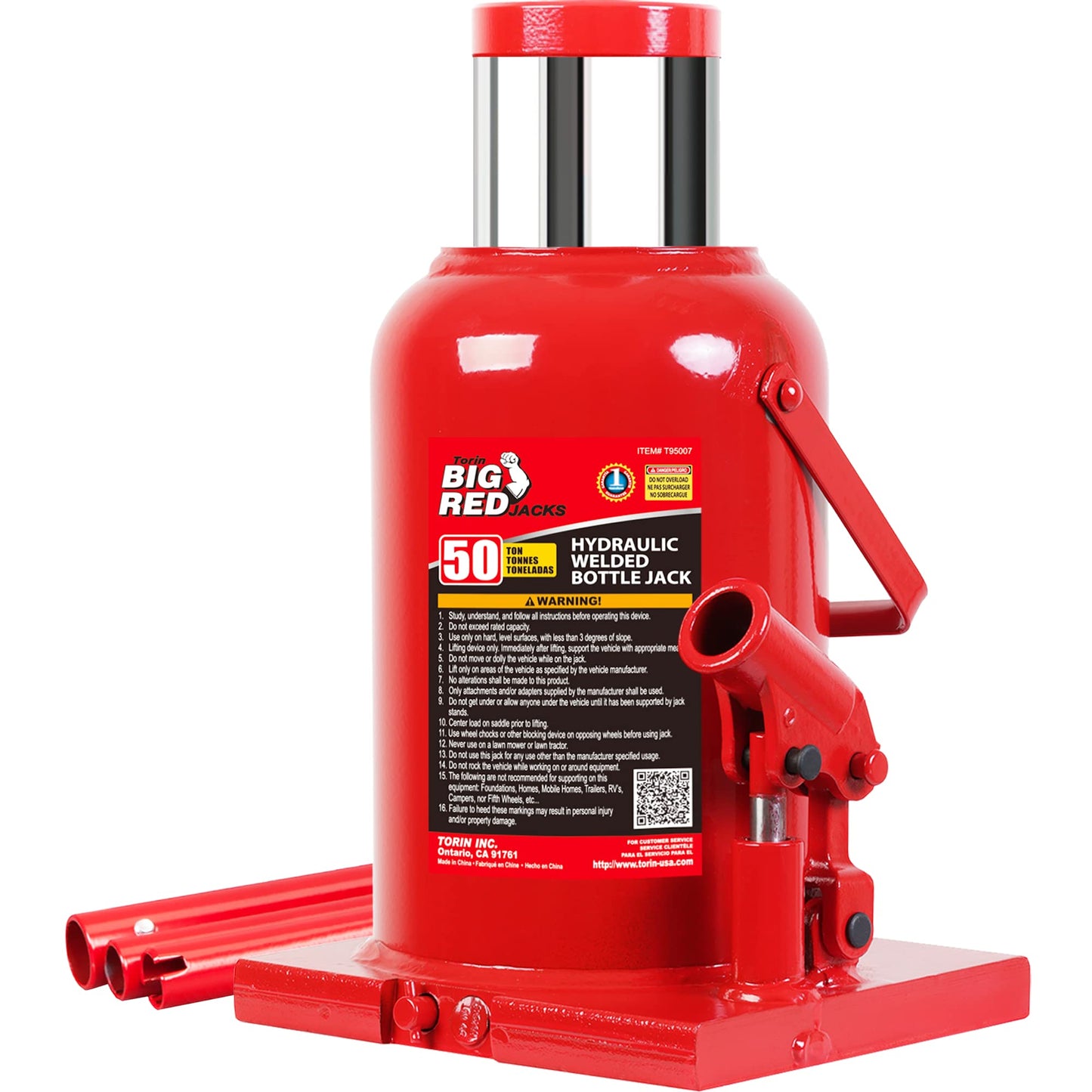 BIG RED 50 Ton (100,000 LBs) Capacity Hydraulic Welded Ultra Duty Bottle Jack, T95007