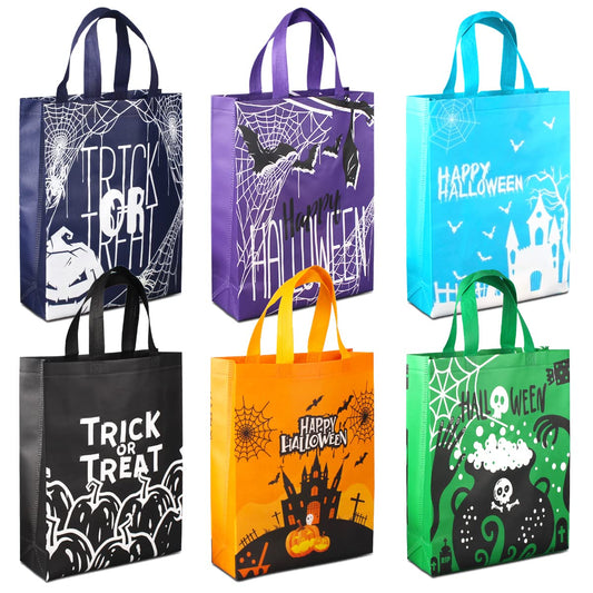 Aviski 6PCS Halloween Trick or Treat Bags, Non-Woven Large Gift Tote Bags with Handles for Gifts Wrapping, Party Supplies, 15 * 11.8 * 3.9inch