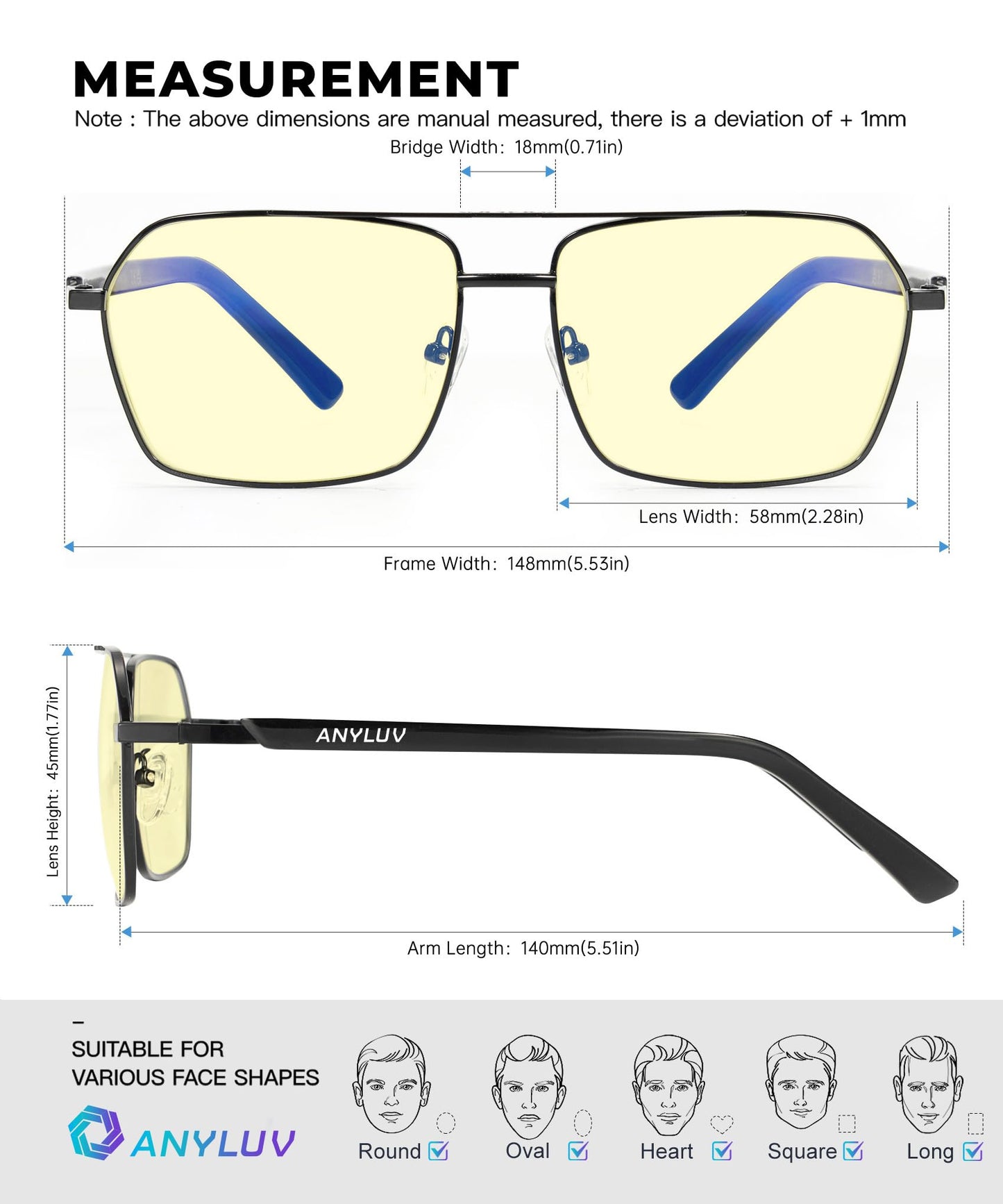 ANYLUV Blue Light Glasses Men/Women, Blue Light Blocking Glasses, Computer Screen Blocker Eyes Protection Glasses