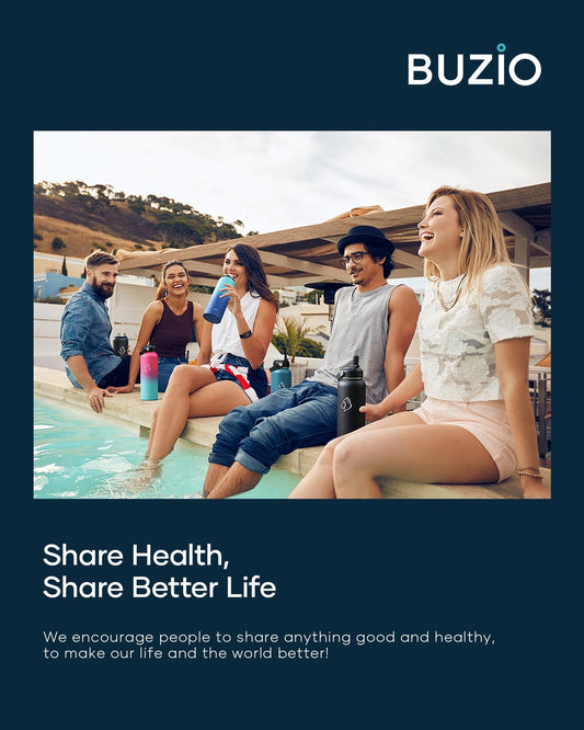 BUZIO 1180ml Insulated Water Bottle with Straw Lid and Flex Cap, 40oz Stainless Steel Drinking Bottle (Keep Cold 48 Hrs/Hot 24 Hrs) Metal Flask Leakproof Wide Mouth Thermo Canteen for Sports, Black