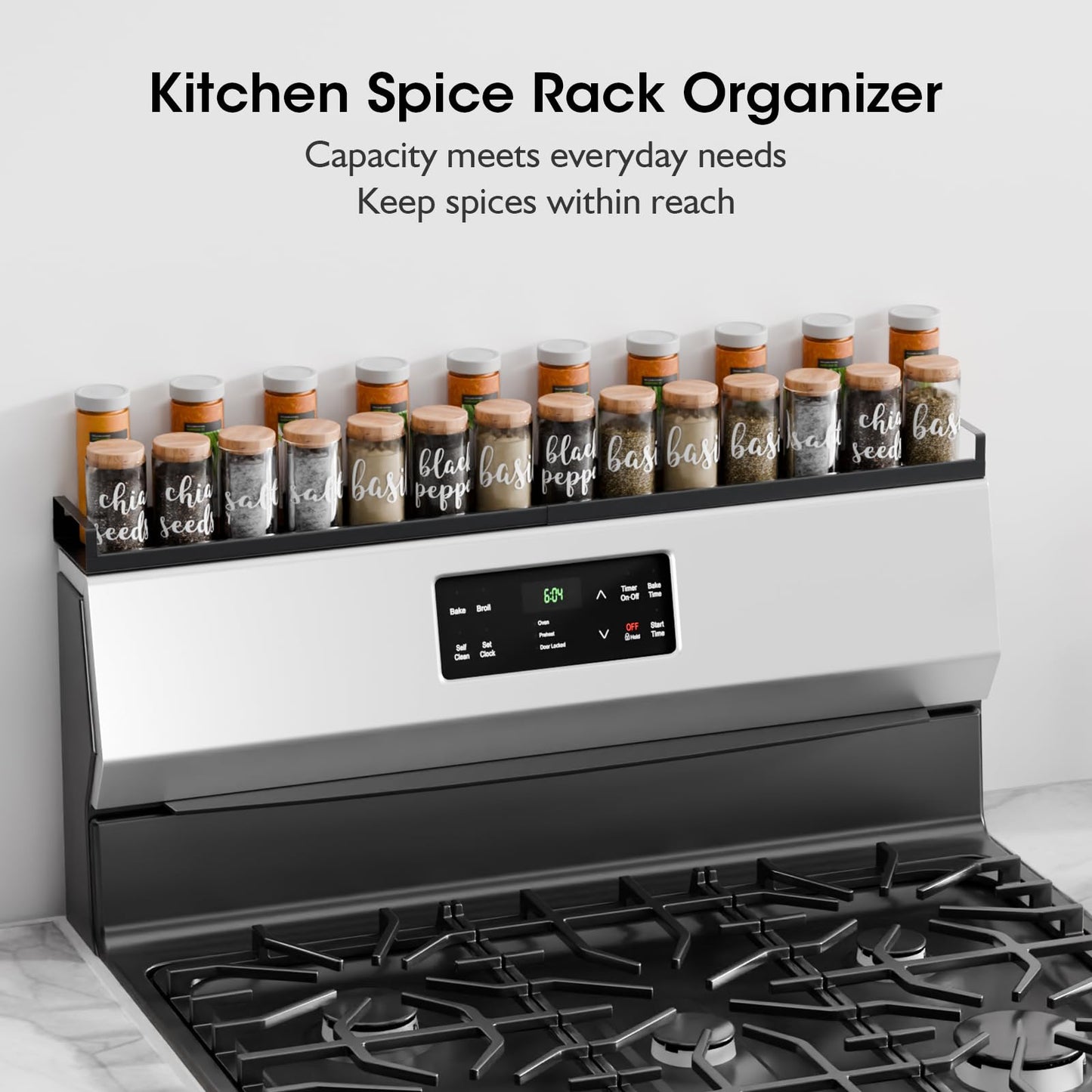 Bumusty 4X Strong Magnetic Shelf for Stove Top, 30" Adjustable Oven Shelf Spice Rack Over the Stove, Seasoning Organizer Kitchen Shelves, Matte Black