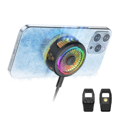 Black Shark FunCooler 5 Magnetic Cell Phone Cooler for Gaming, Portable Mobile Phone Cooling Fan with RGB Light, Cellphone Radiator for iPhone Magnetic Series/Android/Tablet/iPad (Black)