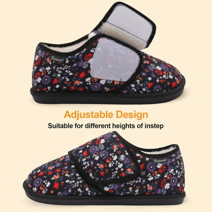 Besroad Winter Fuzzy House Slippers for Women Arthritis Edema Swollen Slippers Girls Fluffy Cozy Memory Foam Diabetic Shoes Flowers 8-9