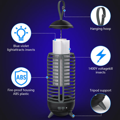 Bug Zapper Outdoor Rechargeable 2 in 1 Wireless Mosquito Killer Lamp 2500mAh Bug Zapper Electric Trap Ideal Fly Zapper Indoor for Patio, Home, Backyard, Yard, Garden, Campsite (Black) 1
