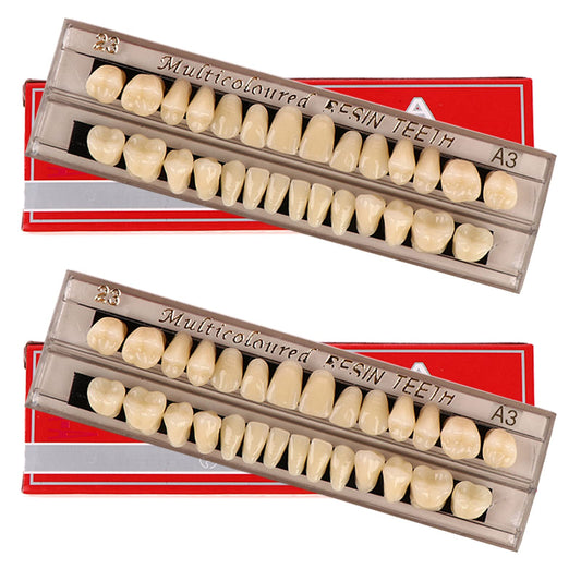 56 Pcs False Teeth Dental Complete Acrylic Resin Denture Teeth, 2 Set Whole Teeth Synthetic Polymer Denture Tooth, 23 Shade A3 Upper + Lower Dental Materials for Replacement, DIY, or Halloween