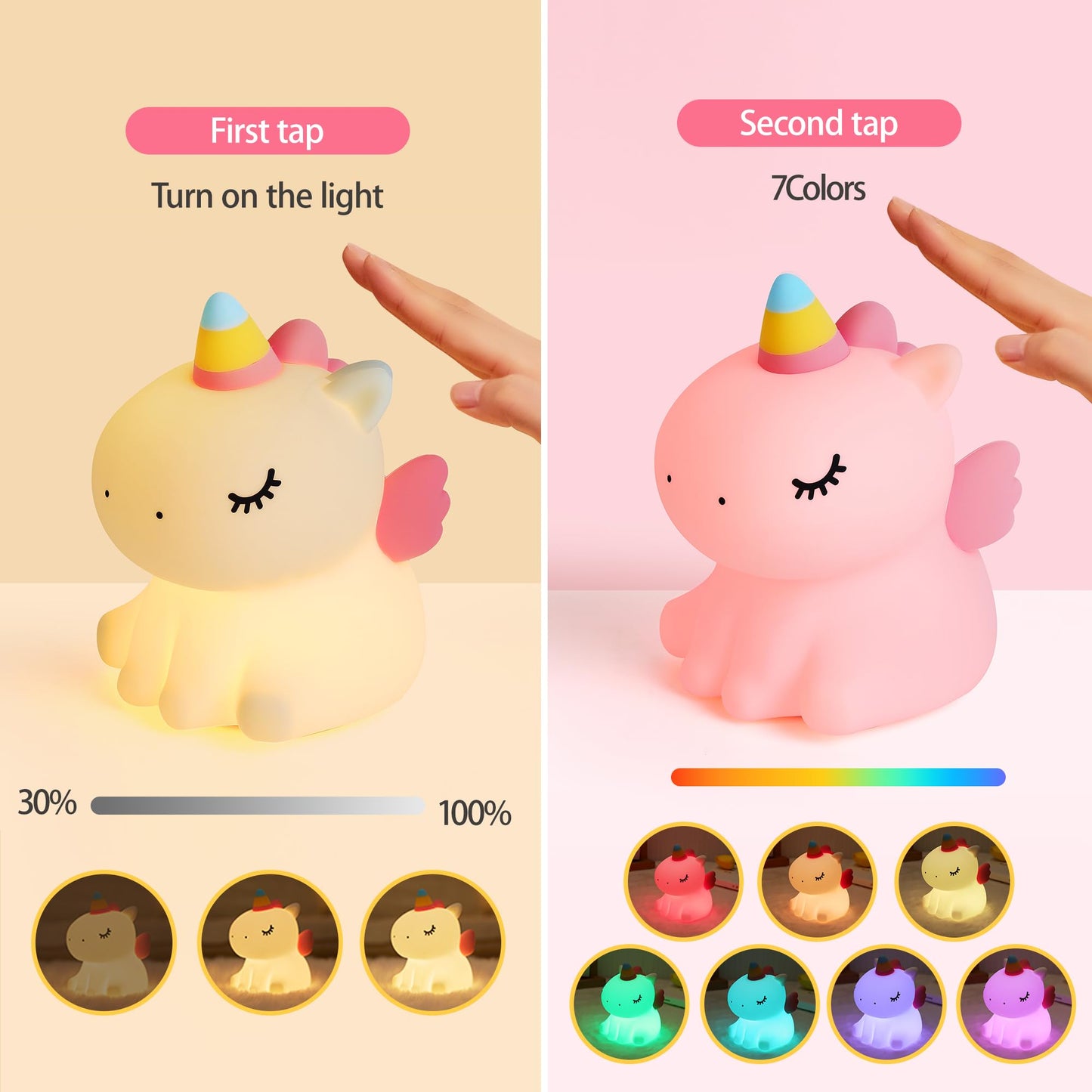 AGEK Unicorn Night Light for Kids, Cute Silicone Nursery Night Light Dimmable LED Squishy Unicorn Lamp Rechargeable Bedside Touch Lamp for Girls Women Breastfeeding Gifts Bedroom Decor