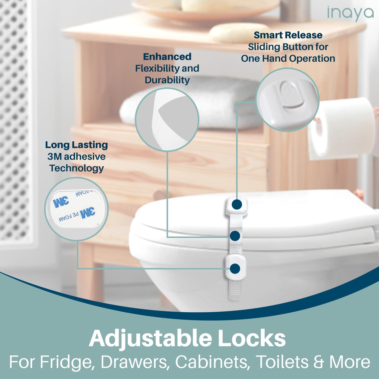 Inaya Complete Baby Proofing Kit - Child Safety Hidden Locks for Cabinets & Drawers, Adjustable Safety Latches, Corner Guards and Outlet Covers - Baby Proof Pack to Keep Your Child Safe at Home
