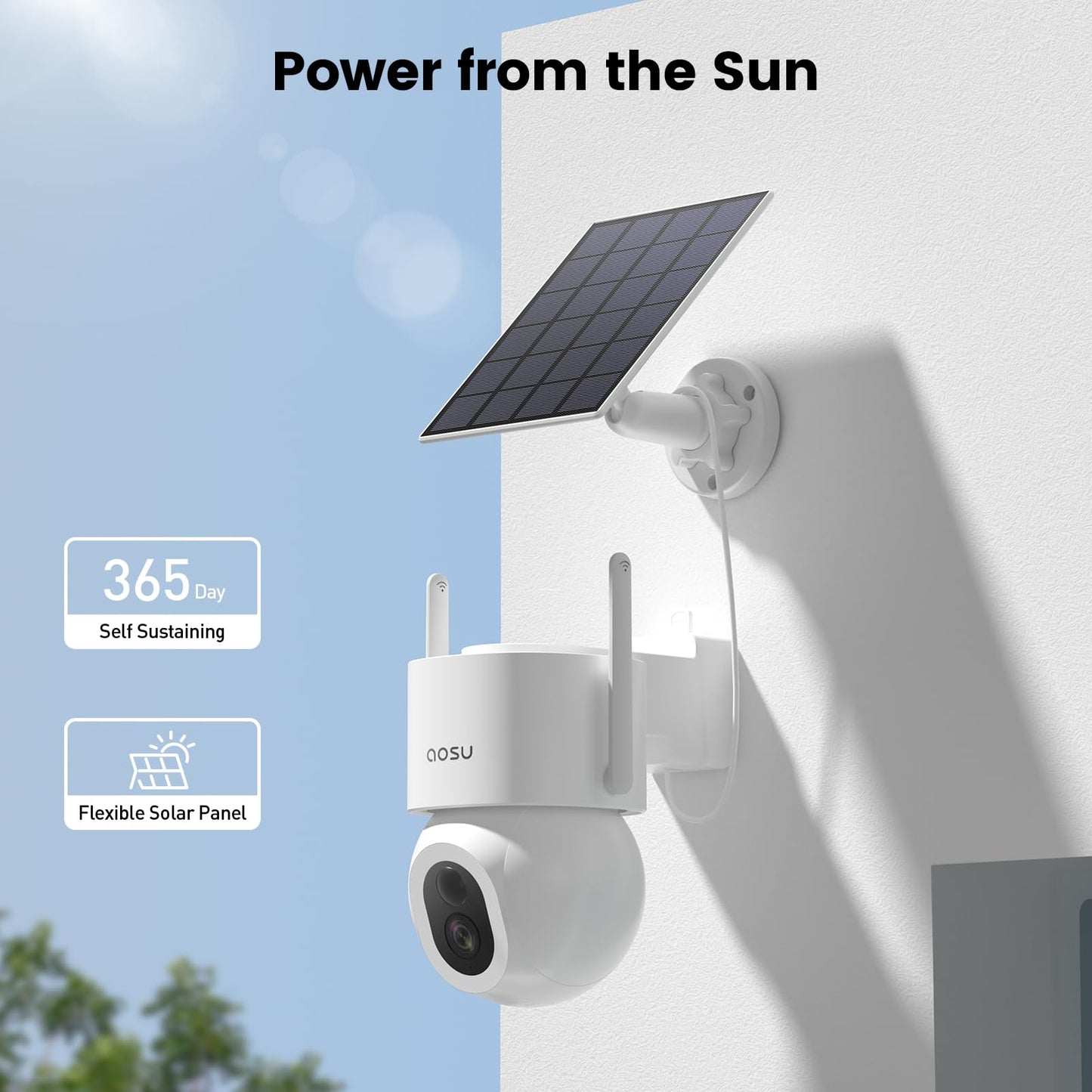 AOSU Solar Security Cameras Wireless Outdoor - 3K 5MP Home Security Camera, 360° Panoramic View, 400-Lumen Floodlight Camera, Color Night Vision, WiFi Cameras, Auto Tracking, AI Human Detection,2 Pack