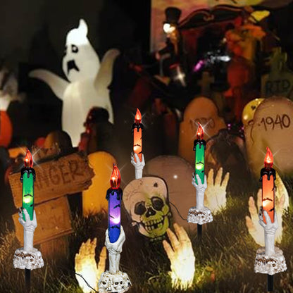 Hourleey Halloween Decorations, 5 Pack Skull Candle Lights with Stakes, Battery Operated Waterproof Pathway Decor with Timer for Indoor Outdoor Front Pathway Lawn Yard Garden