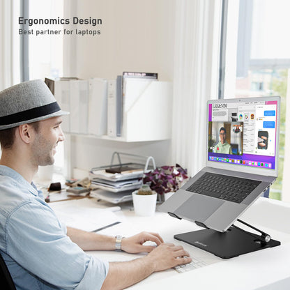 BoYata Laptop Stand, Adjustable Laptop Riser with Slide-Proof Silicone and Protective Hooks, Laptop Stand for Laptop up to 17 Inches, Laptop Holder Compatible for MacBook, Laptop-Black