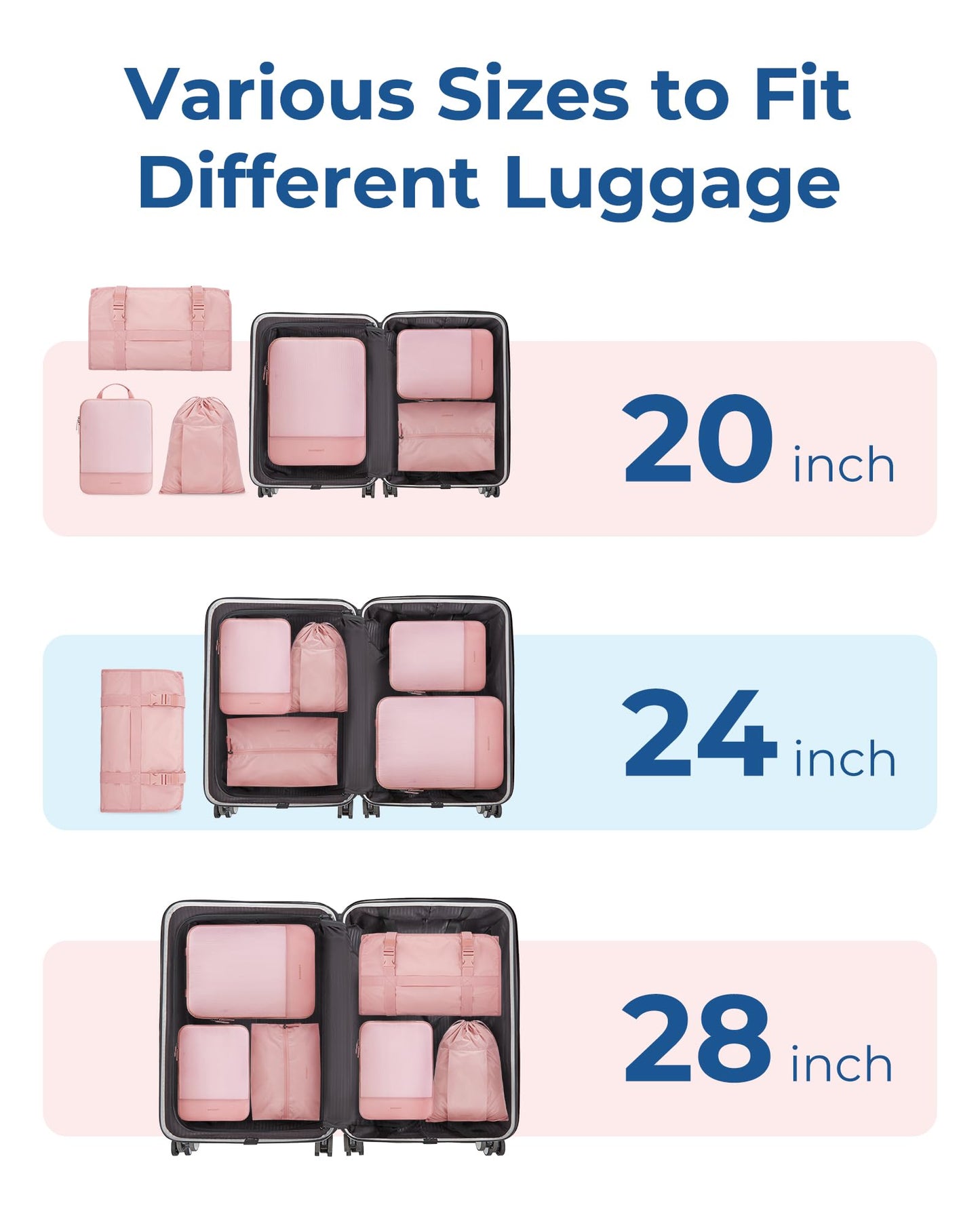 BAGSMART Hanging Compression Packing Cubes for Closet Organizers And Storage, 6 Set Suitcase Organizer Bags, Cruise Travel Essentials for Women, Baby Pink