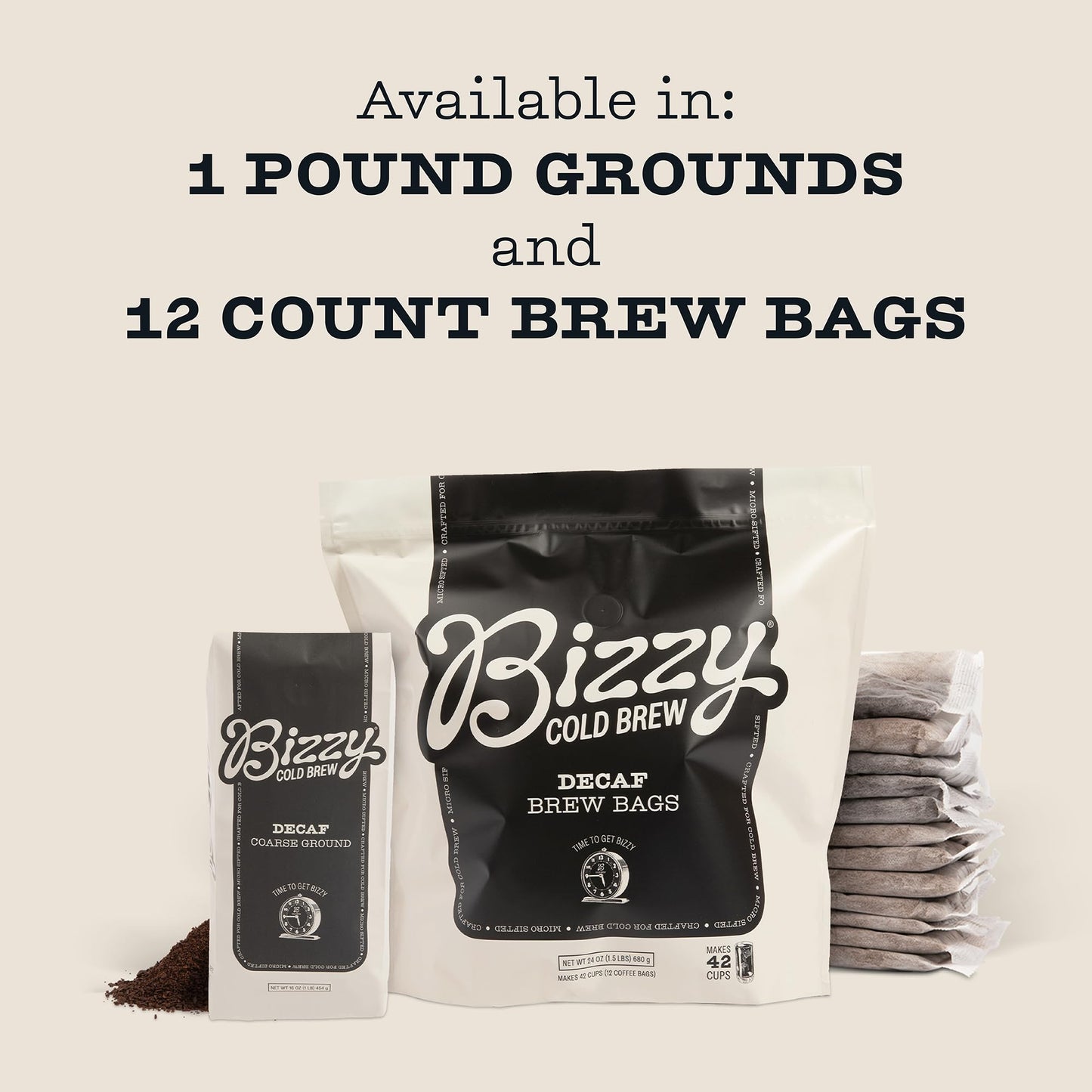 Bizzy Cold Brew Coffee | Decaf Blend | Water Process | Coarse Ground Coffee | Micro Sifted | Specialty Grade | 100% Arabica | 1 LB