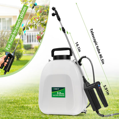 Battery Powered Sprayer 3.2 Gallon, VAXMAY Backpack Sprayer with 3 Adjustable Speeds, Battery Indicator, 5 Mist Nozzles, 41" Retractable Wand, USB Rechargeable Weed Sprayer for Lawn Garden Yard