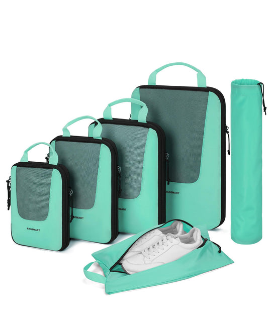 BAGSMART Compression Packing Cubes for Travel, 6 Set Packing Cubes for Suitcases, Lightweight Luggage Organizer Set Cubes for Business Travel Essentials